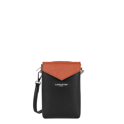 Pochette smartphone Double Zip Maya Lancaster 517-86 Noir - Galet Rosé - Cognac